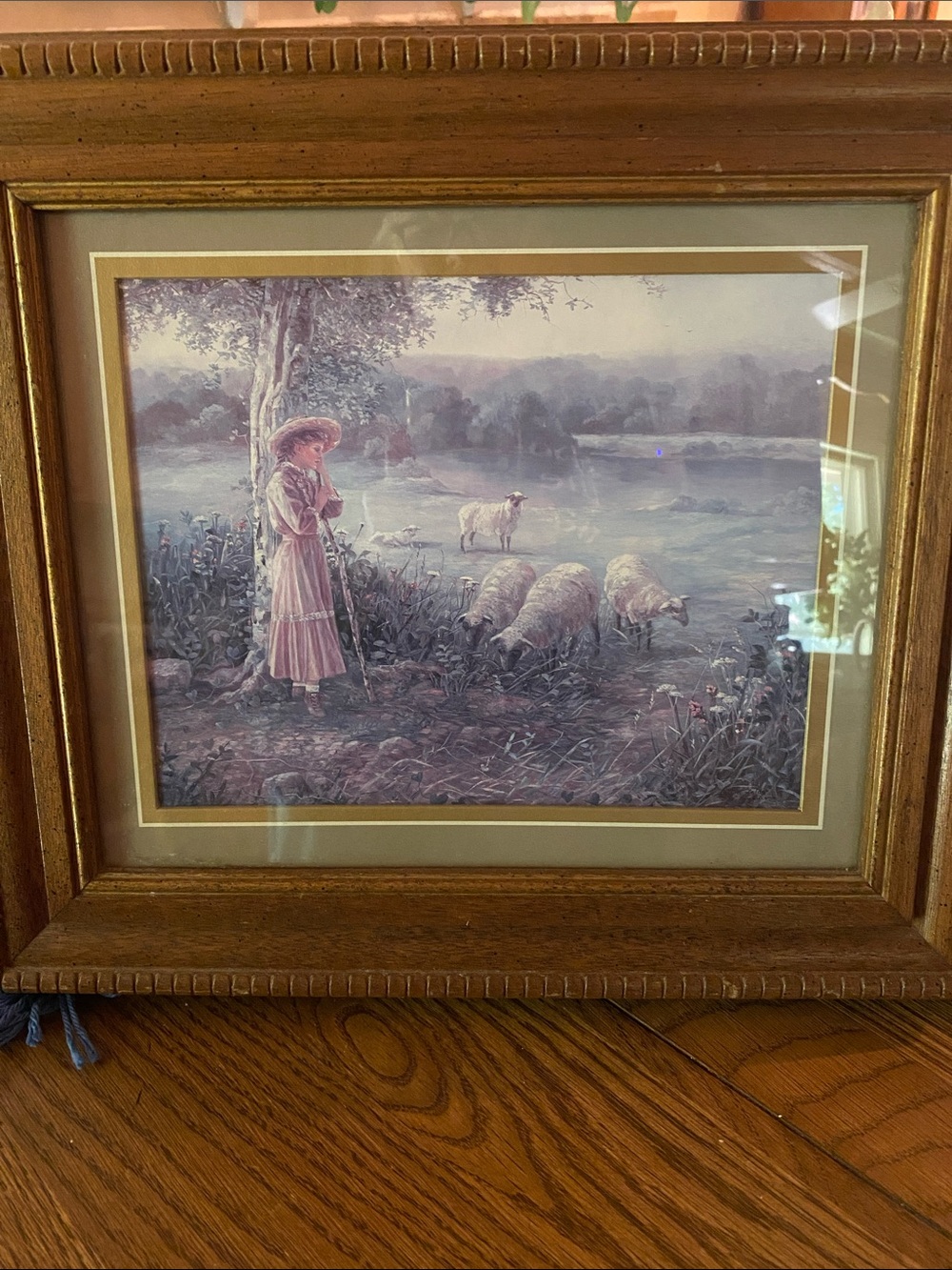 Pastoral Sheep and Girl Framed Print - Muted Lavender Tones
